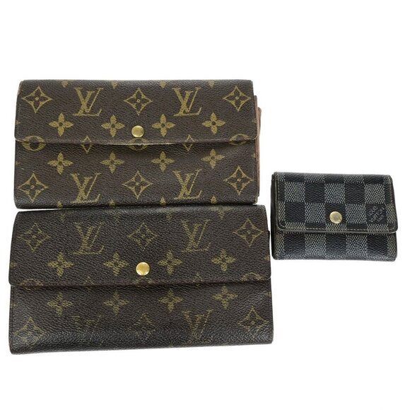 LOUIS VUITTON 3 Set Bifold Wallet Purse Monogram Damier Leather Brown 01YG712 - Picture 1 of 15